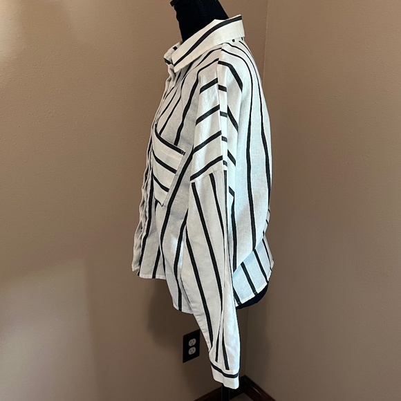 LULUS Amelia Dawn Off-White Striped Long Sleeve Button-Up Top (Size M) - Picture 4 of 16